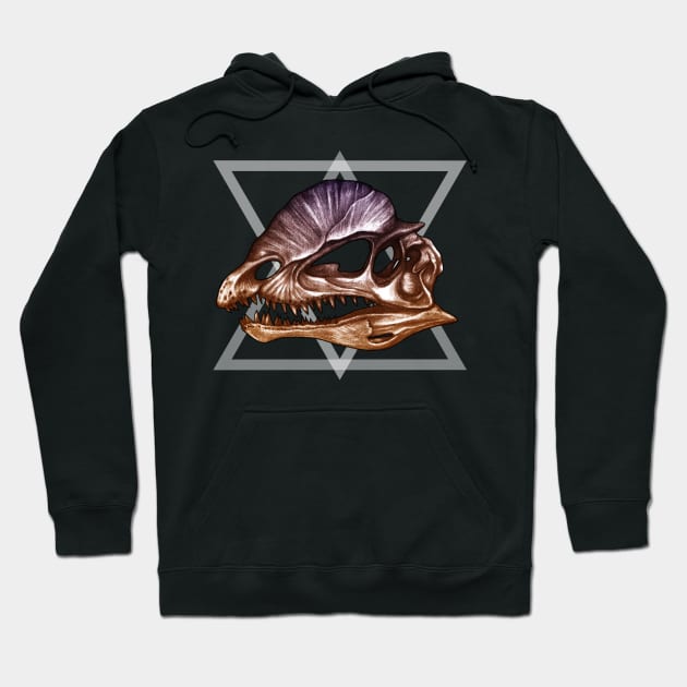 Colored Dilophosaurus Skull Hoodie by MonoMano